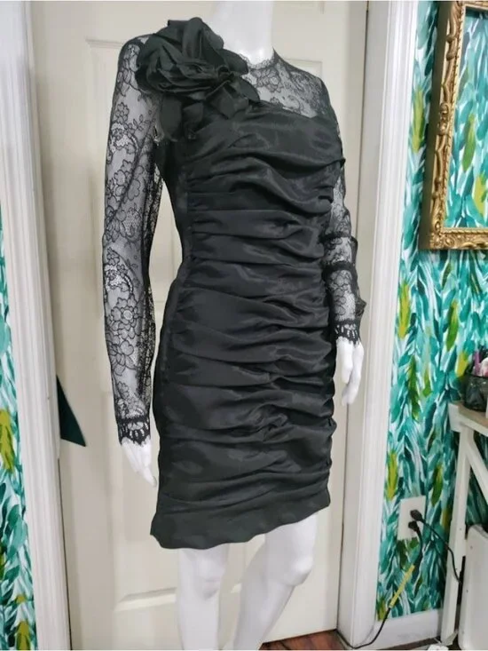 Vintage Jessica McClintock Lace Taffeta Ruched Mini Prom Dress 10 - Picture 4 of 15